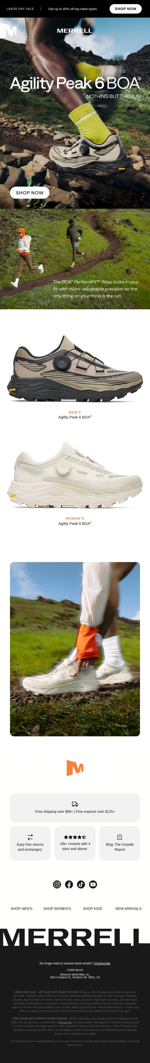 Meet the next evolution of Agility Peak email from Merrell screenshot