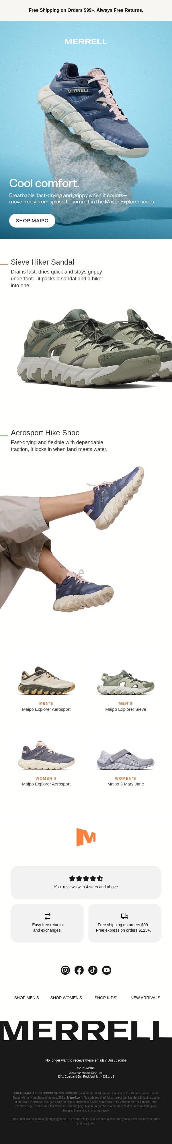 Your go‑to vacation shoe email from Merrell screenshot
