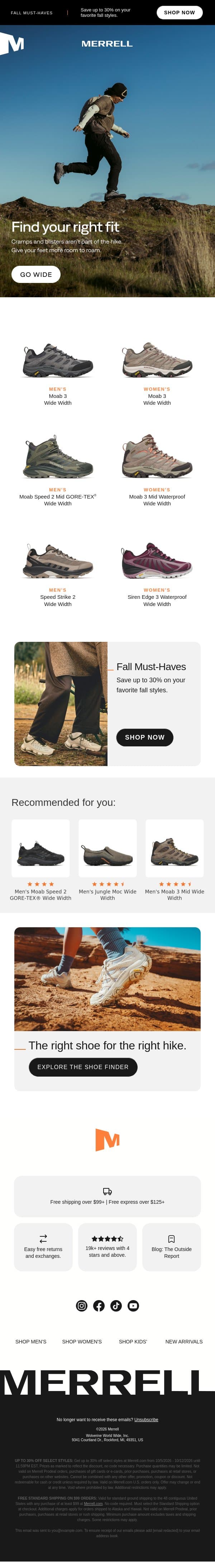 Wider fit. Bigger adventures. email from Merrell screenshot