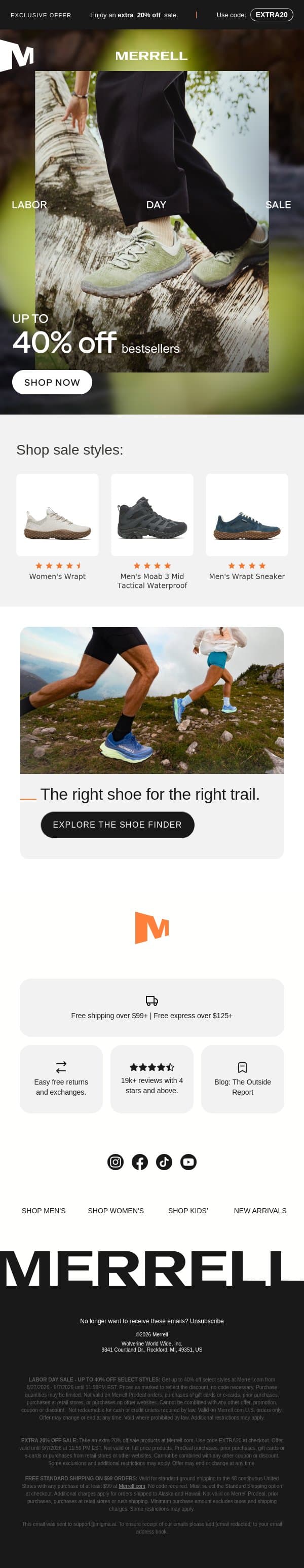 Labor Day deals are happening now email from Merrell screenshot