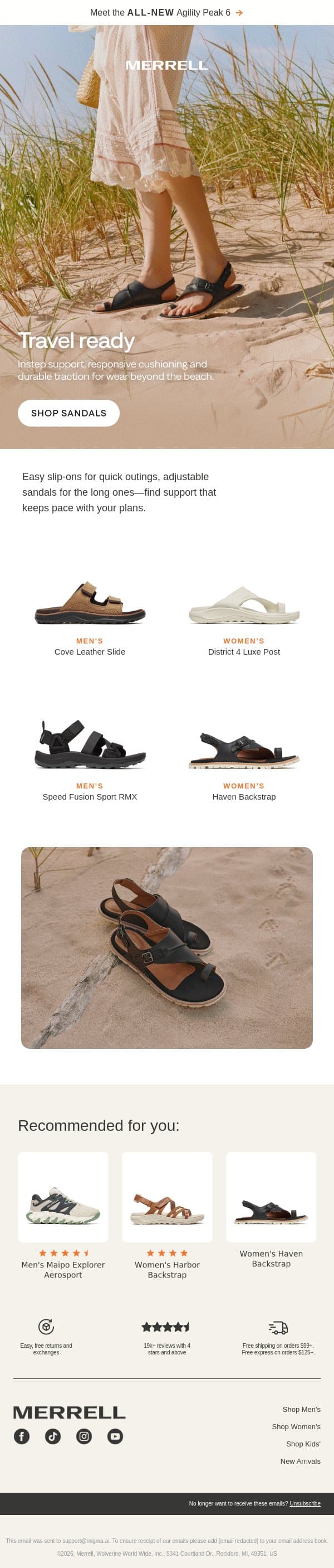 Sandals are here email from Merrell screenshot