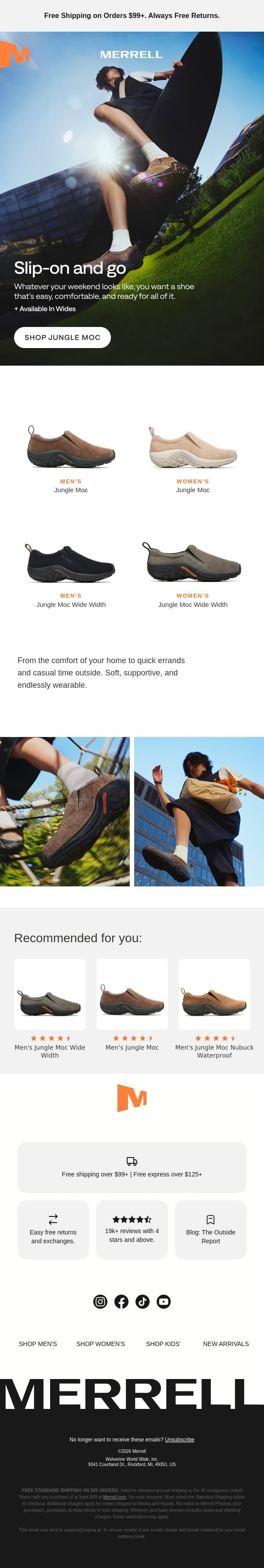 Slip into Jungle Moc comfort email from Merrell screenshot