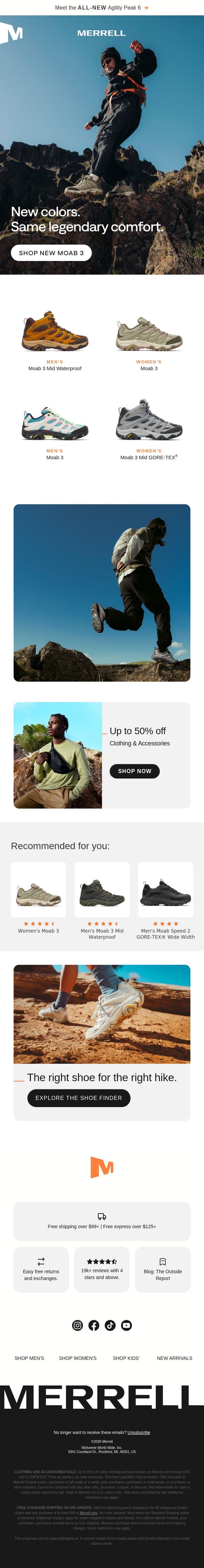 Moab 3: Trusted by millions email from Merrell screenshot