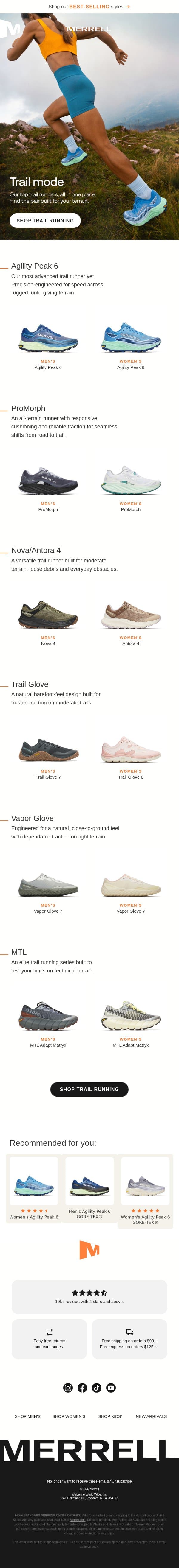 Trail running roundup email from Merrell screenshot