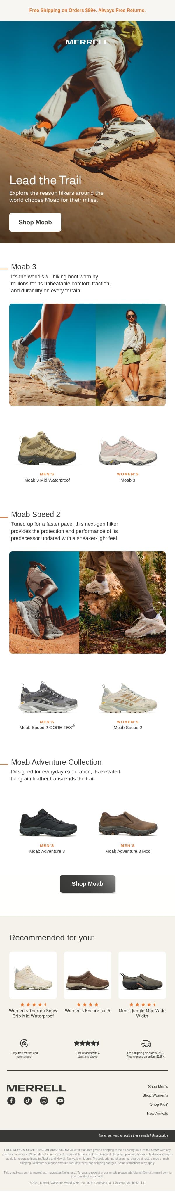 The legendary Moab Collection email from Merrell screenshot