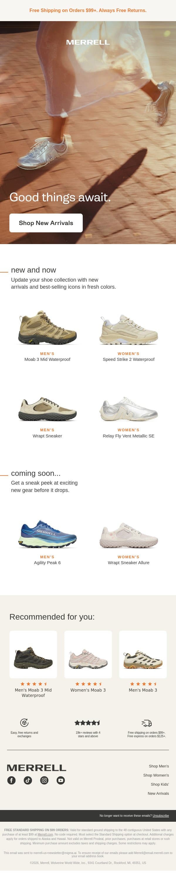 Spring collection preview email from Merrell screenshot