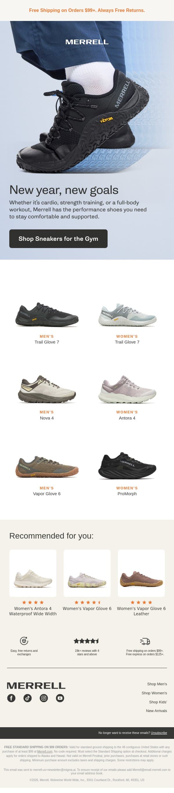 Inside: Sneakers to meet your fitness goals email from Merrell screenshot