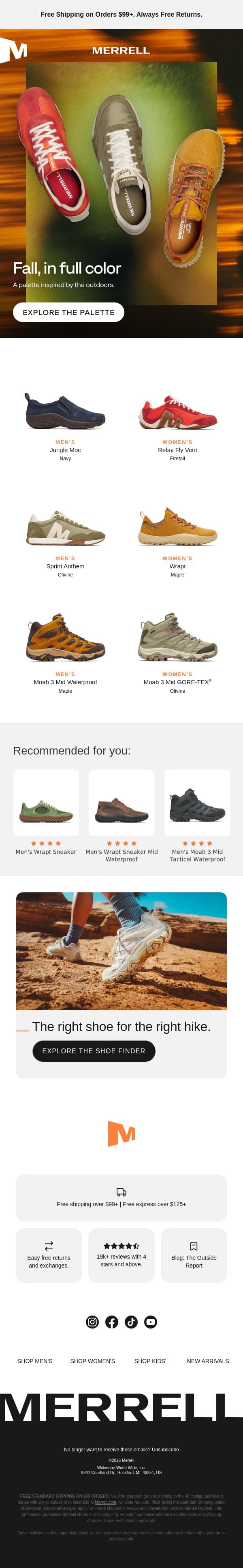 Get outside in color email from Merrell screenshot
