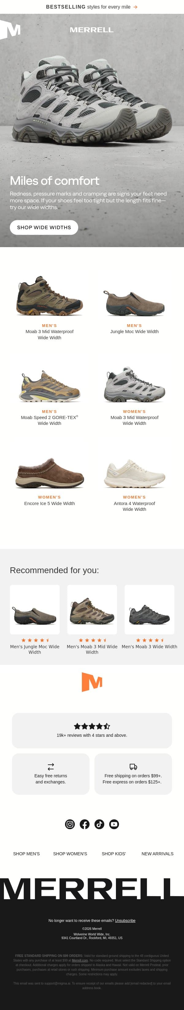 Comfort that fits right email from Merrell screenshot