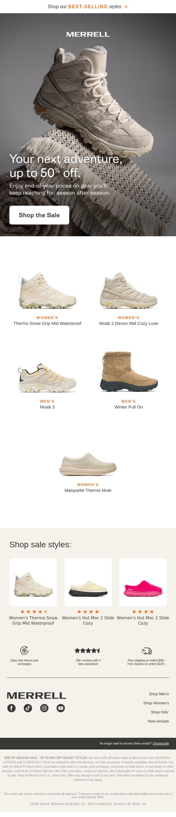 New styles added to sale email from Merrell screenshot