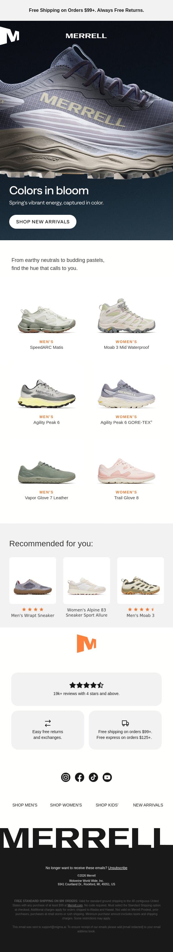Spring color drop email from Merrell screenshot