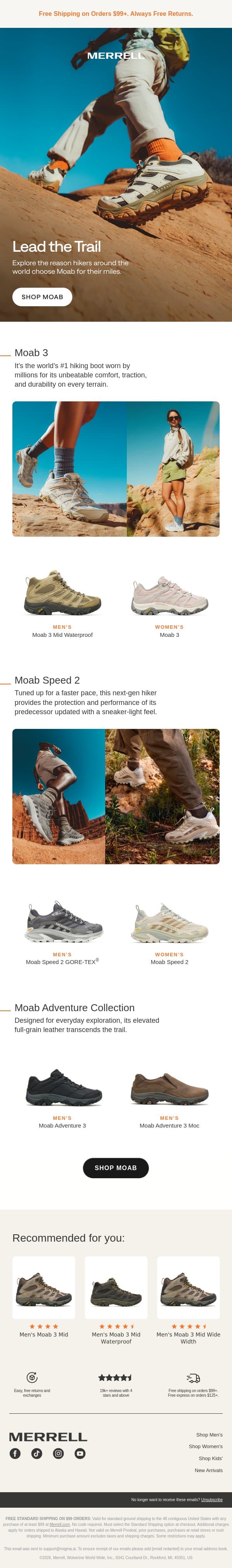 Hikers built for trust, mile after mile email from Merrell screenshot