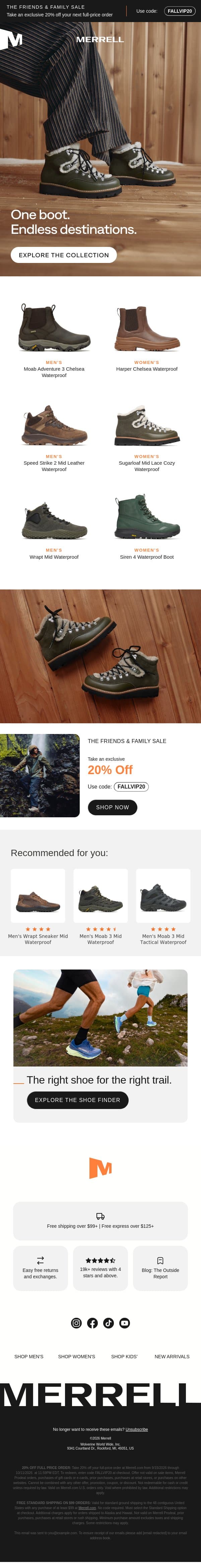 Boots made for changing weather email from Merrell screenshot