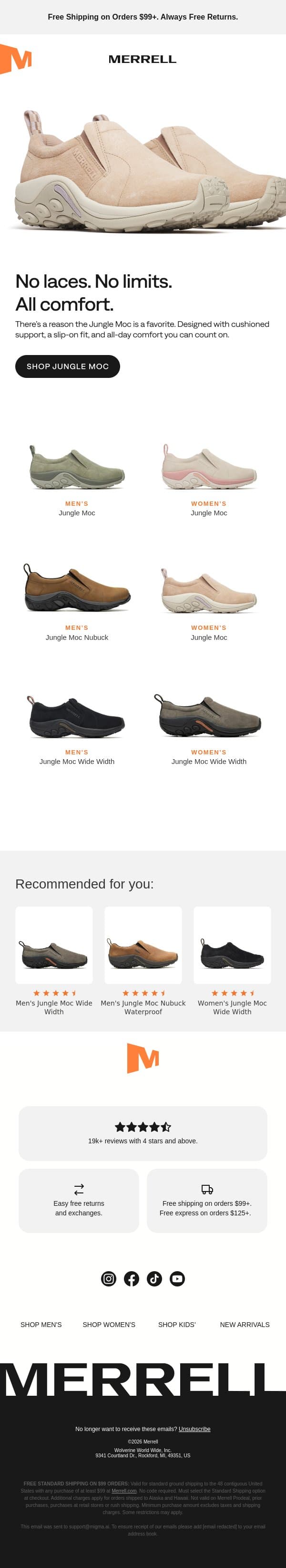 Jungle Moc: Slip into legendary comfort email from Merrell screenshot