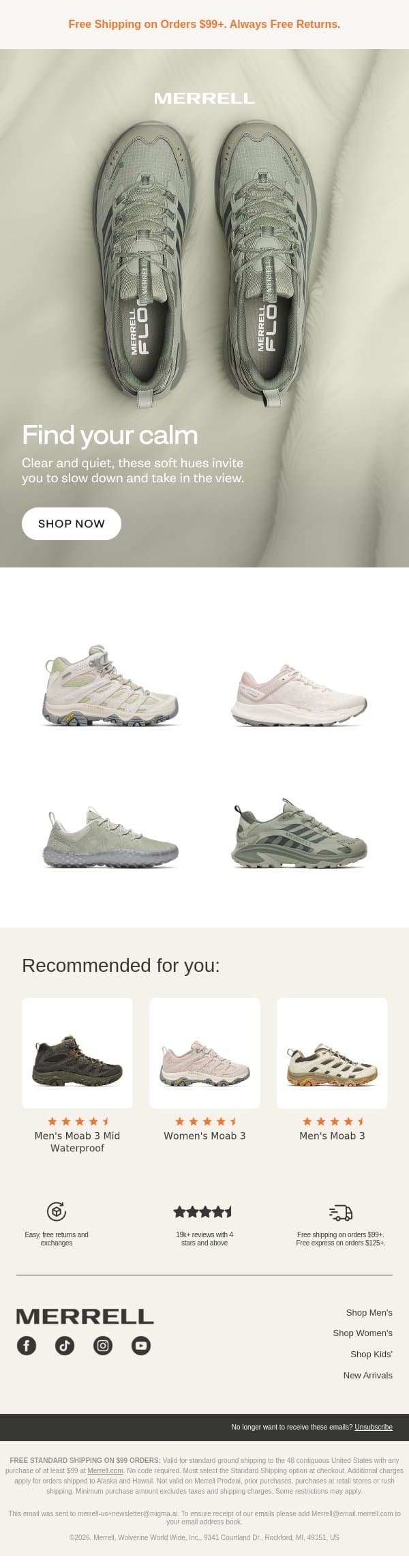 Calming hues email from Merrell screenshot