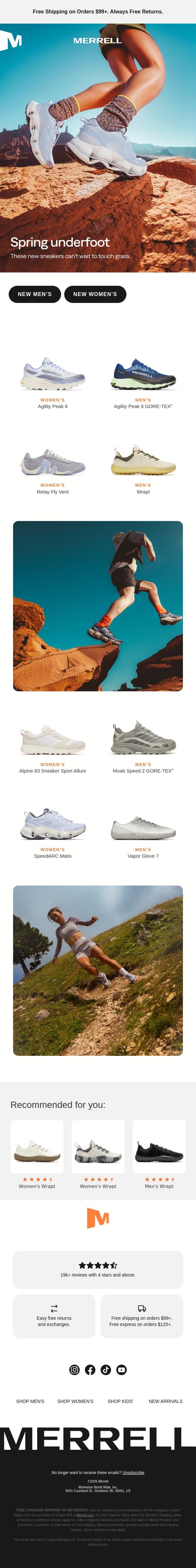 Spring sneakers email from Merrell screenshot