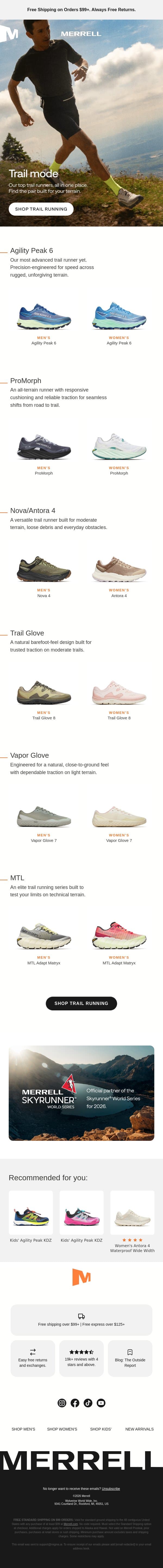 Celebrate Global Running Day on the trail email from Merrell screenshot