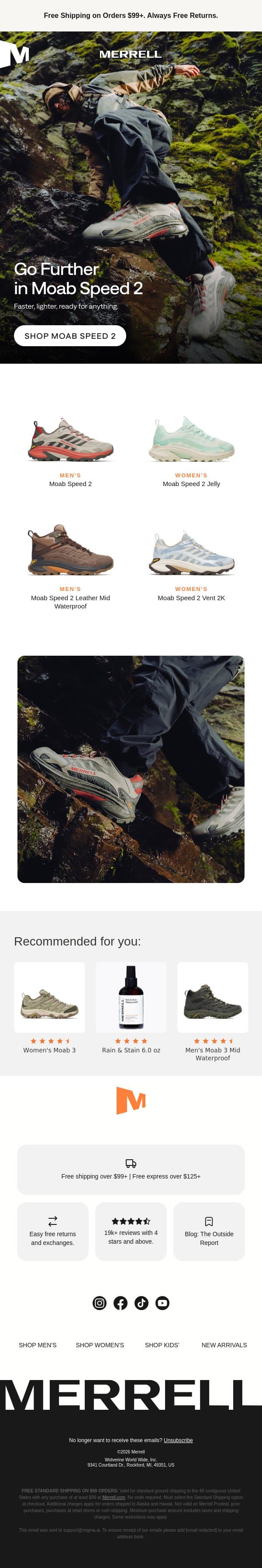 Go light with the Moab Speed 2 email from Merrell screenshot