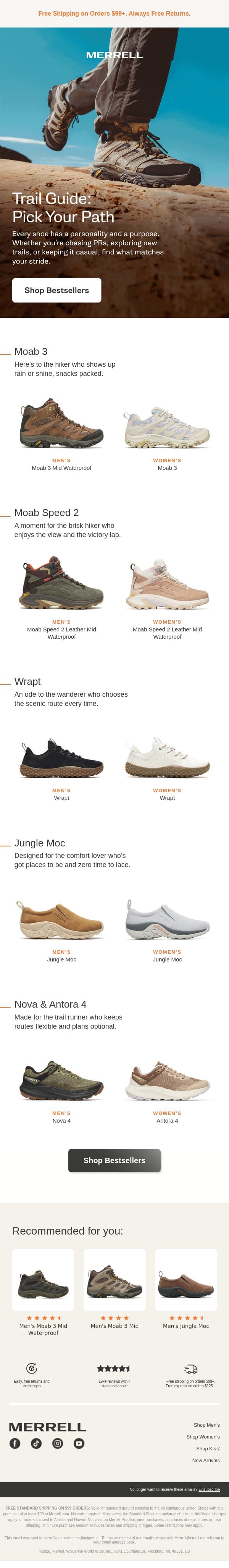 Check out Merrell’s bestsellers email from Merrell screenshot