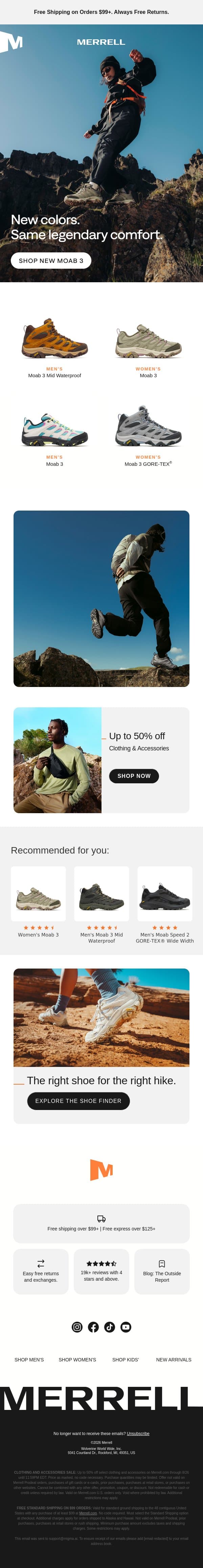 Fresh colors in Moab 3 email from Merrell screenshot