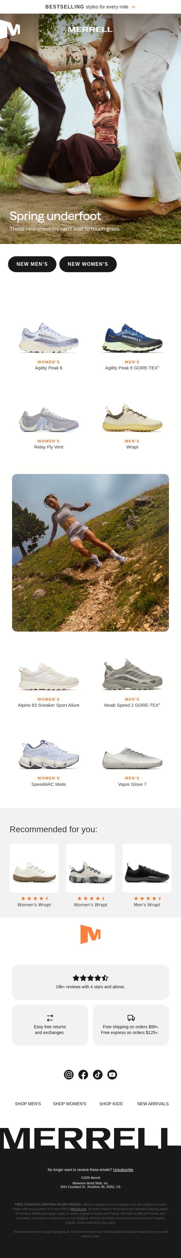 Go‑to sneakers perfect for your weekly rotation email from Merrell screenshot