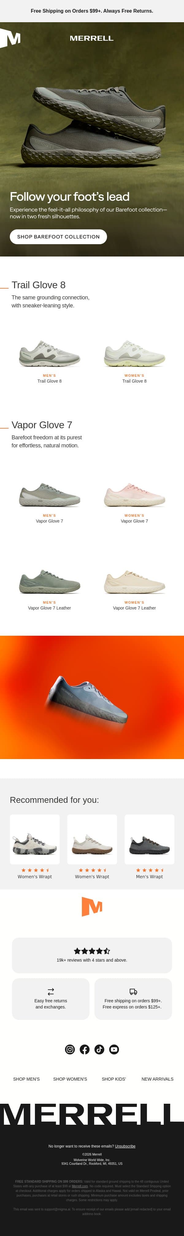 Go barefoot email from Merrell screenshot