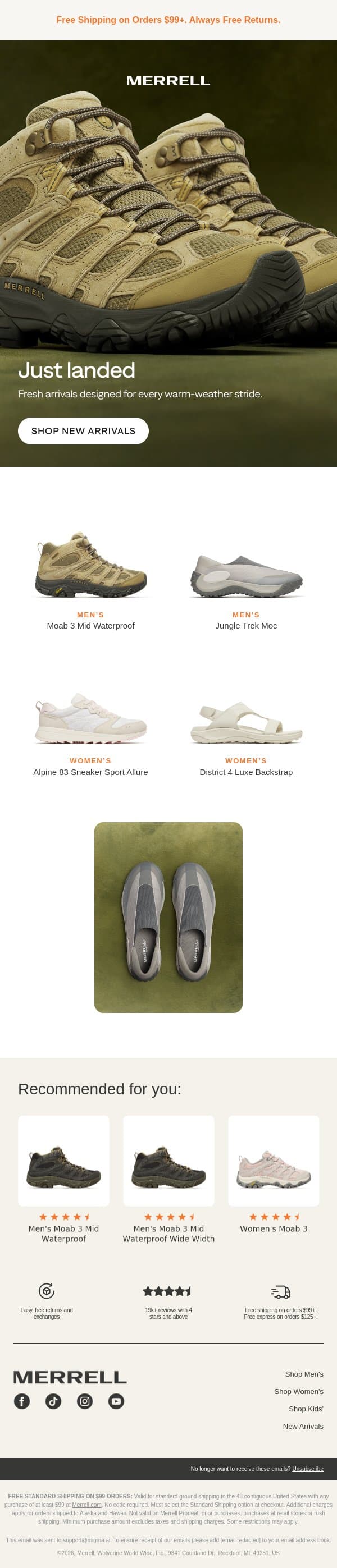 New arrivals email from Merrell screenshot