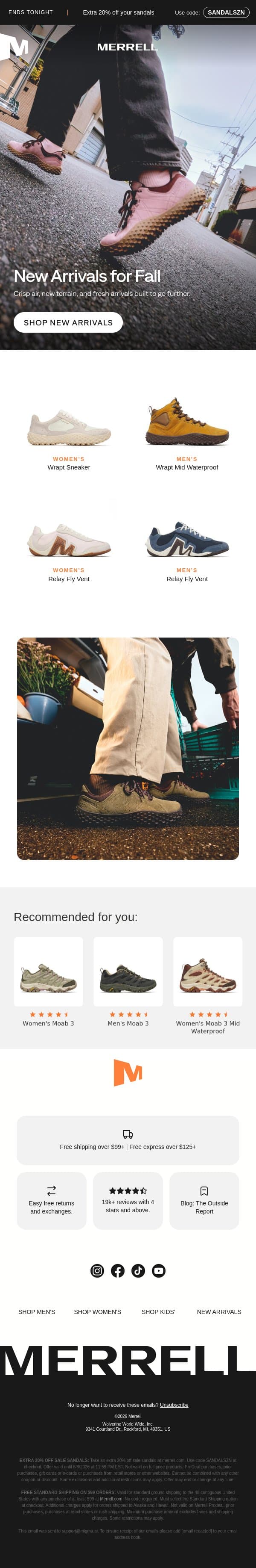 Have you seen what's new this season? email from Merrell screenshot