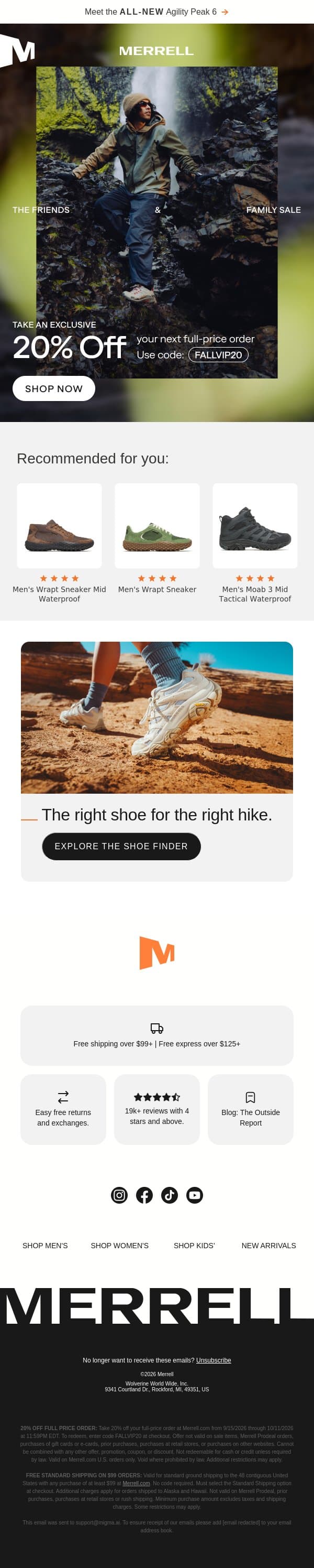 Your access to our Friends & Family VIP sale email from Merrell screenshot