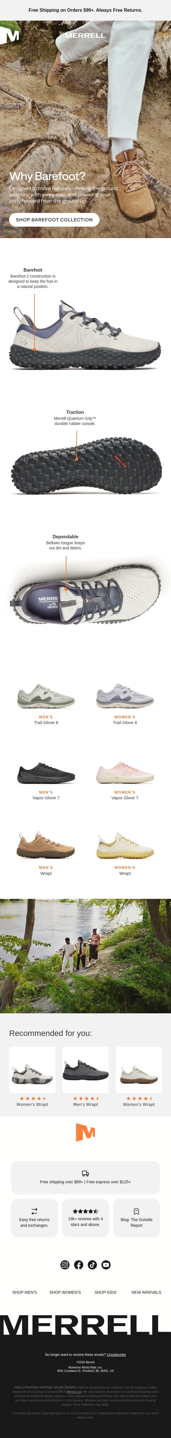 The Barefoot Collection: Built for natural movement email from Merrell screenshot