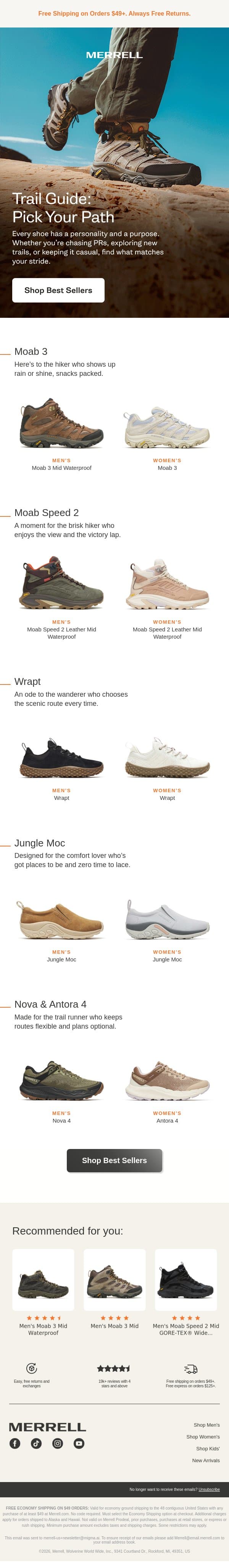 Meet Merrell’s best sellers email from Merrell screenshot