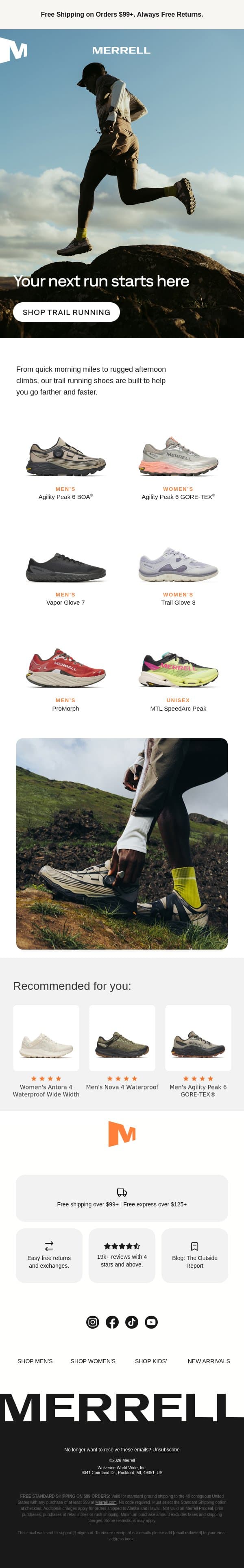 Trail running shoes that go the distance email from Merrell screenshot