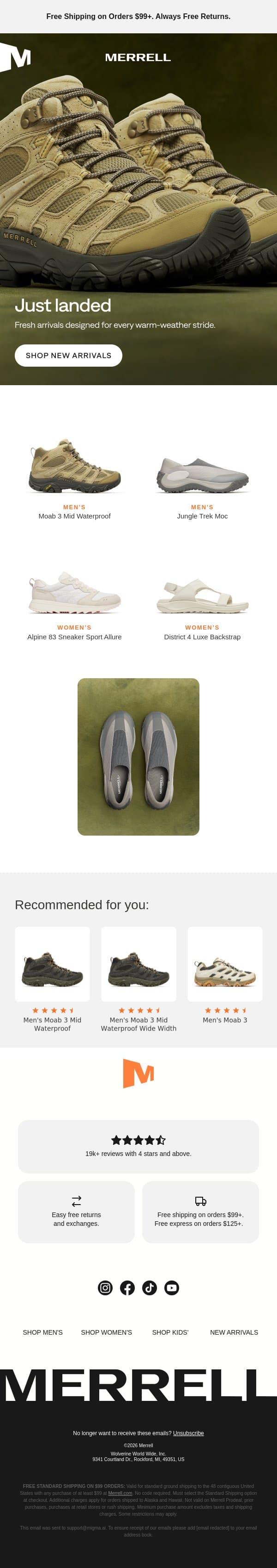 Fresh styles email from Merrell screenshot