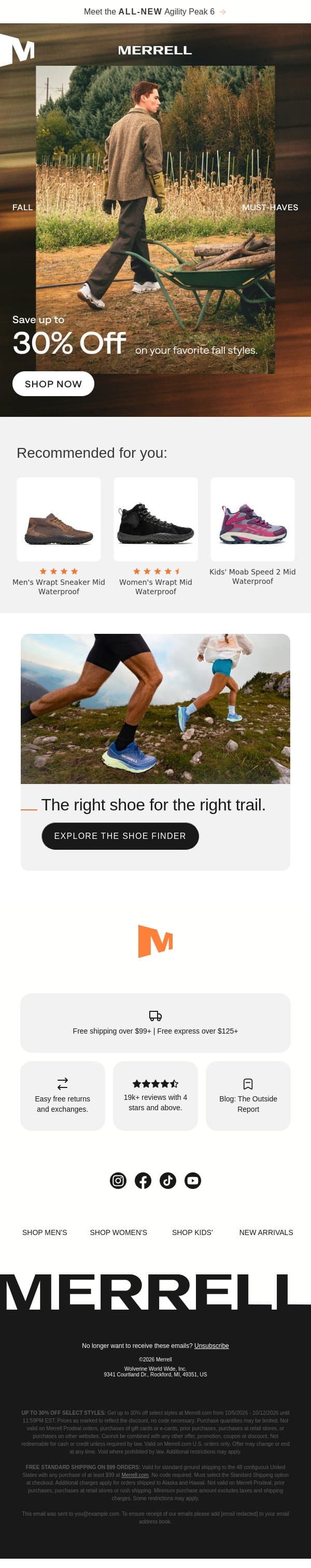 Fall must-haves, now up to 30% off email from Merrell screenshot