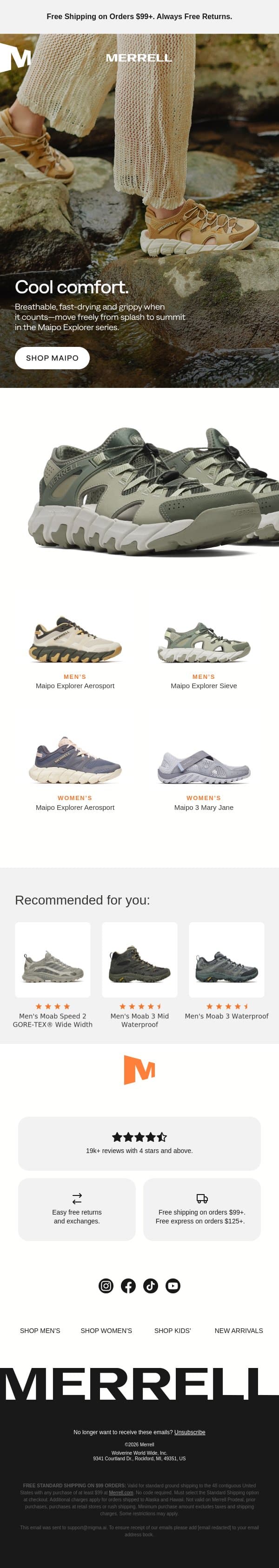 Hydro favorites, everywhere you go email from Merrell screenshot