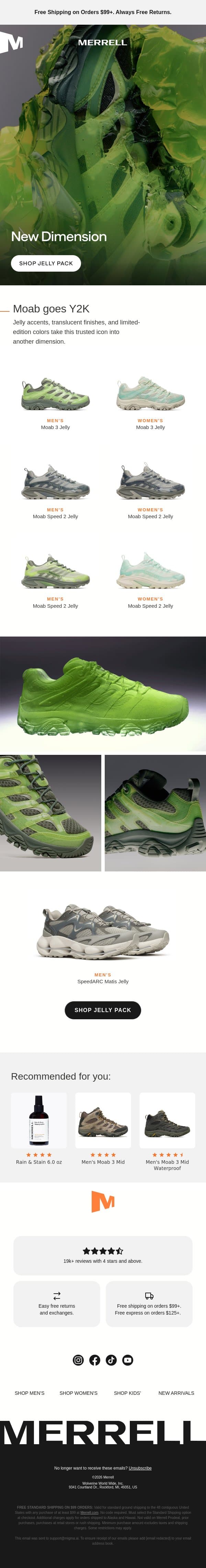 The Moab Jelly Pack email from Merrell screenshot