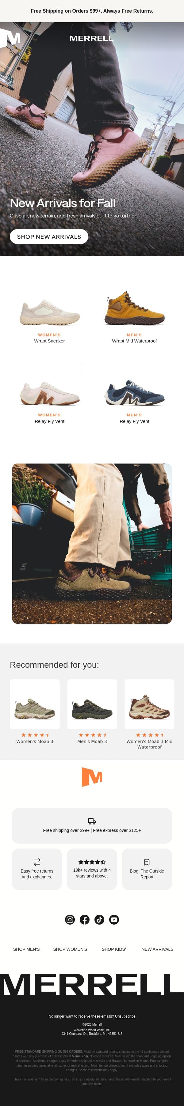 New arrivals for the season we've been waiting for email from Merrell screenshot
