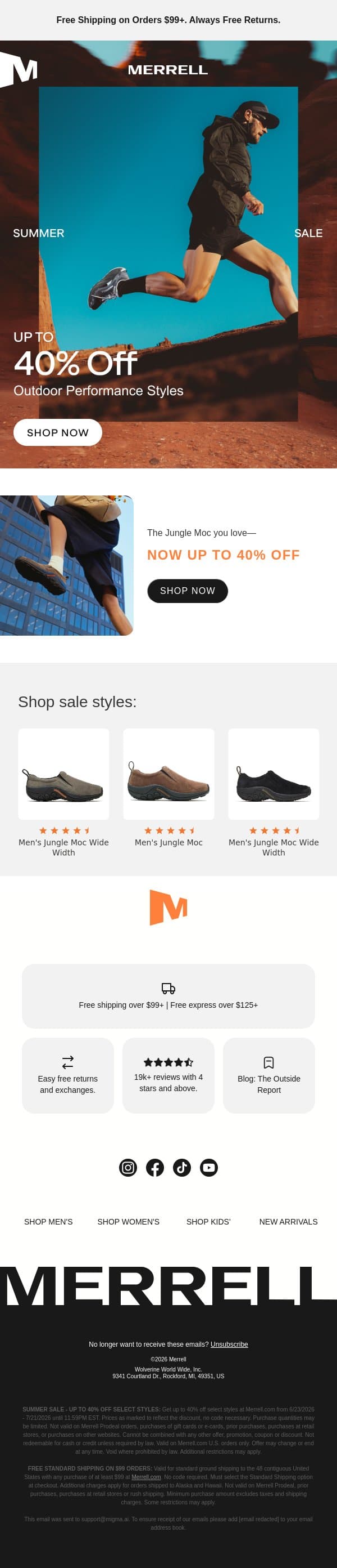 The Summer Sale is here email from Merrell screenshot