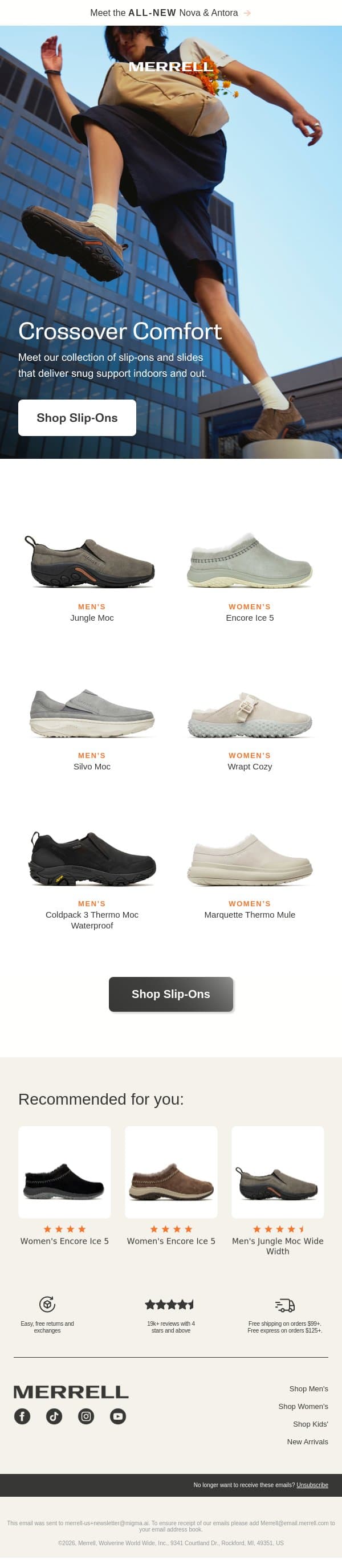Slip into comfort that’s made to go anywhere email from Merrell screenshot