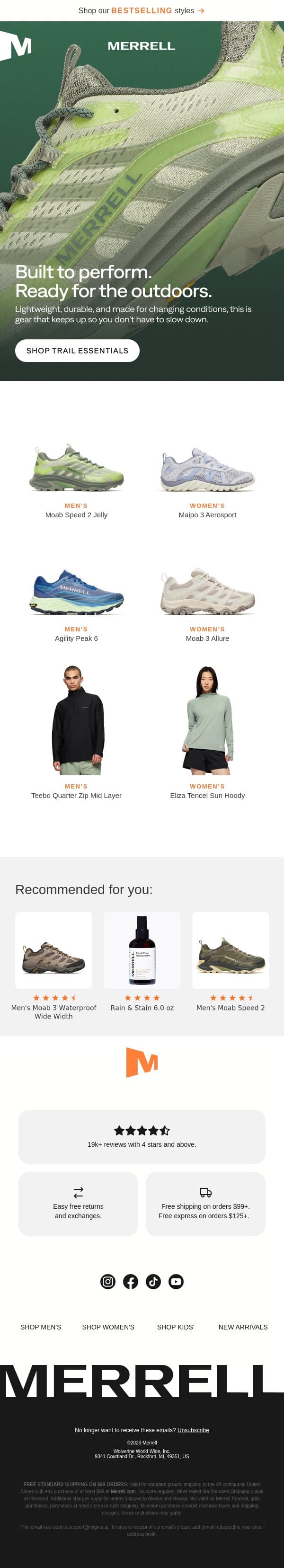 Get outside—it’s Great Outdoors Month email from Merrell screenshot
