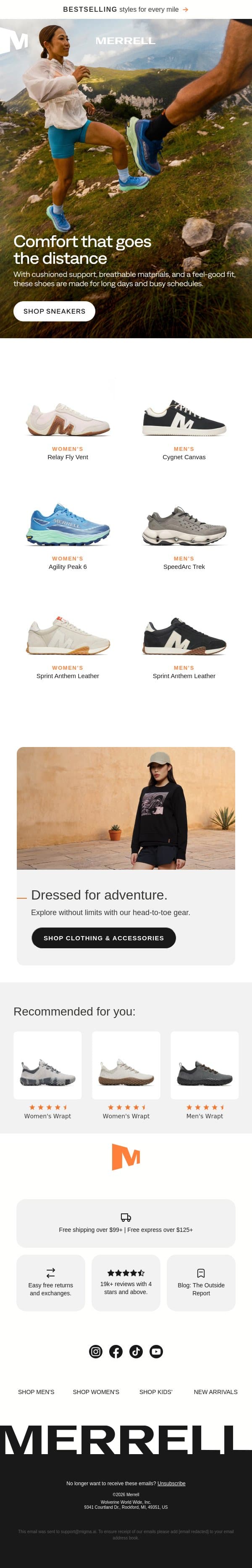 Sneakers made for all-day wear email from Merrell screenshot