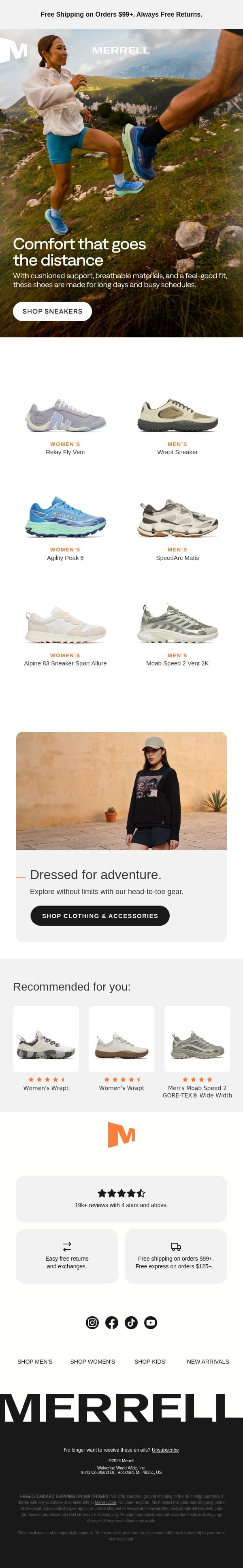 All‑day comfort starts from the ground up email from Merrell screenshot