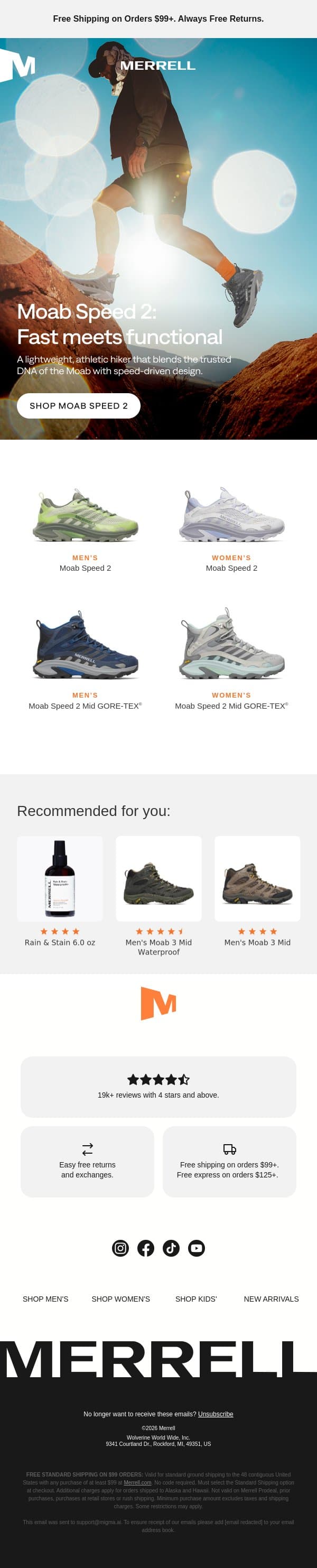 Go faster with Moab Speed 2 email from Merrell screenshot