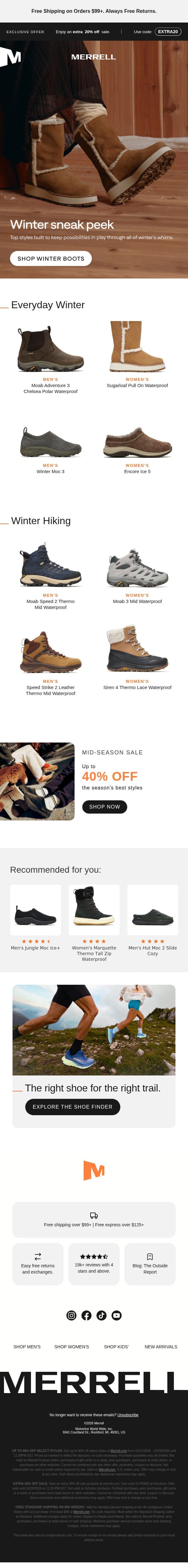 Winter looks better out here email from Merrell screenshot