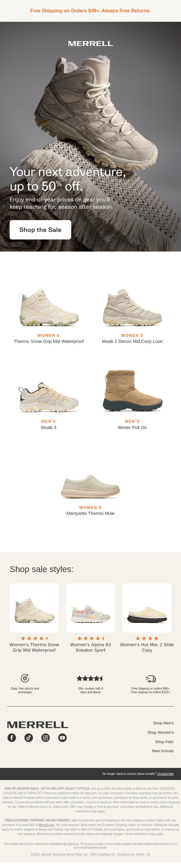 Save BIG with up to 50% off email from Merrell screenshot