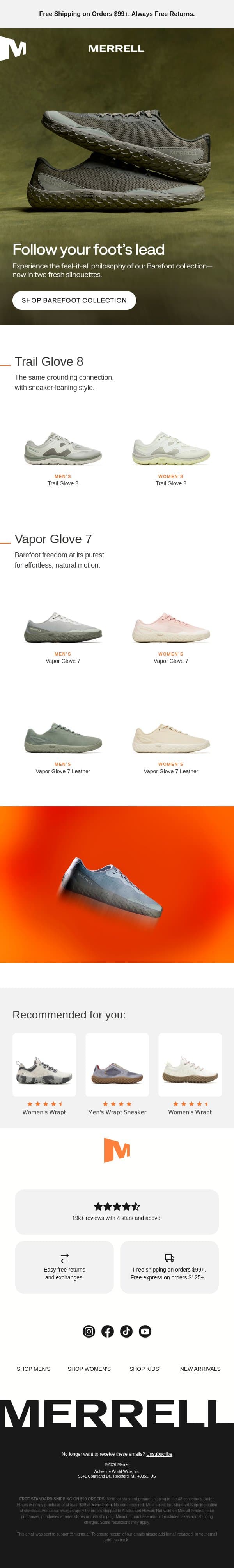 New Barefoot Collection email from Merrell screenshot