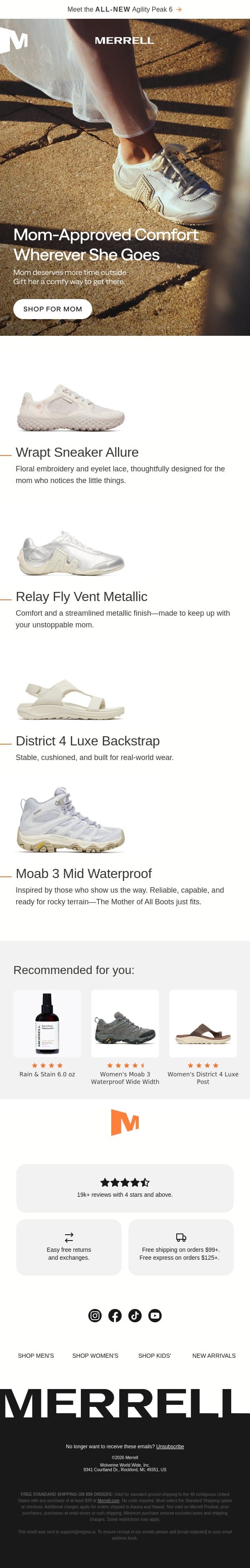 Gifts made for mom email from Merrell screenshot