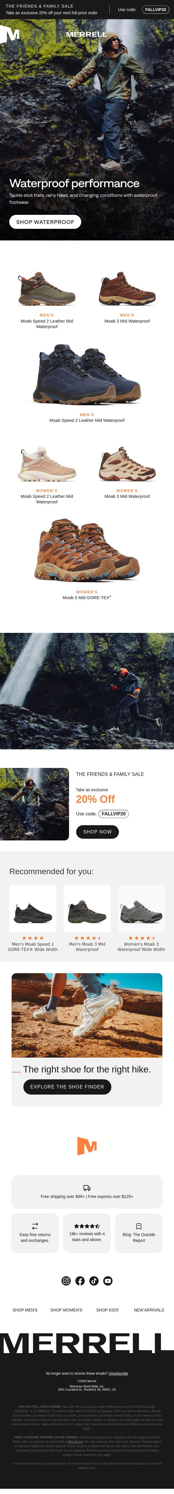 Waterproof hiking shoes built to go further email from Merrell screenshot