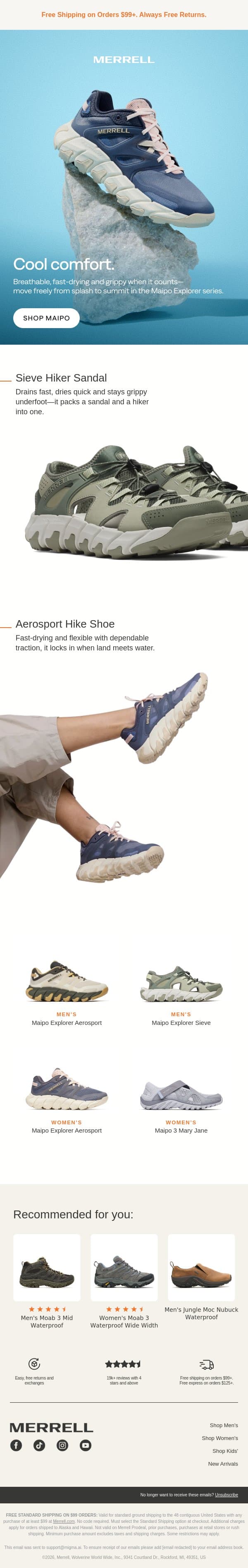 Vacation‑ready: The Maipo Explorer email from Merrell screenshot