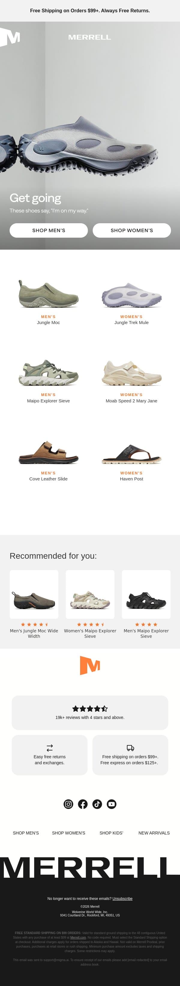 Slip-ons made for spring days email from Merrell screenshot
